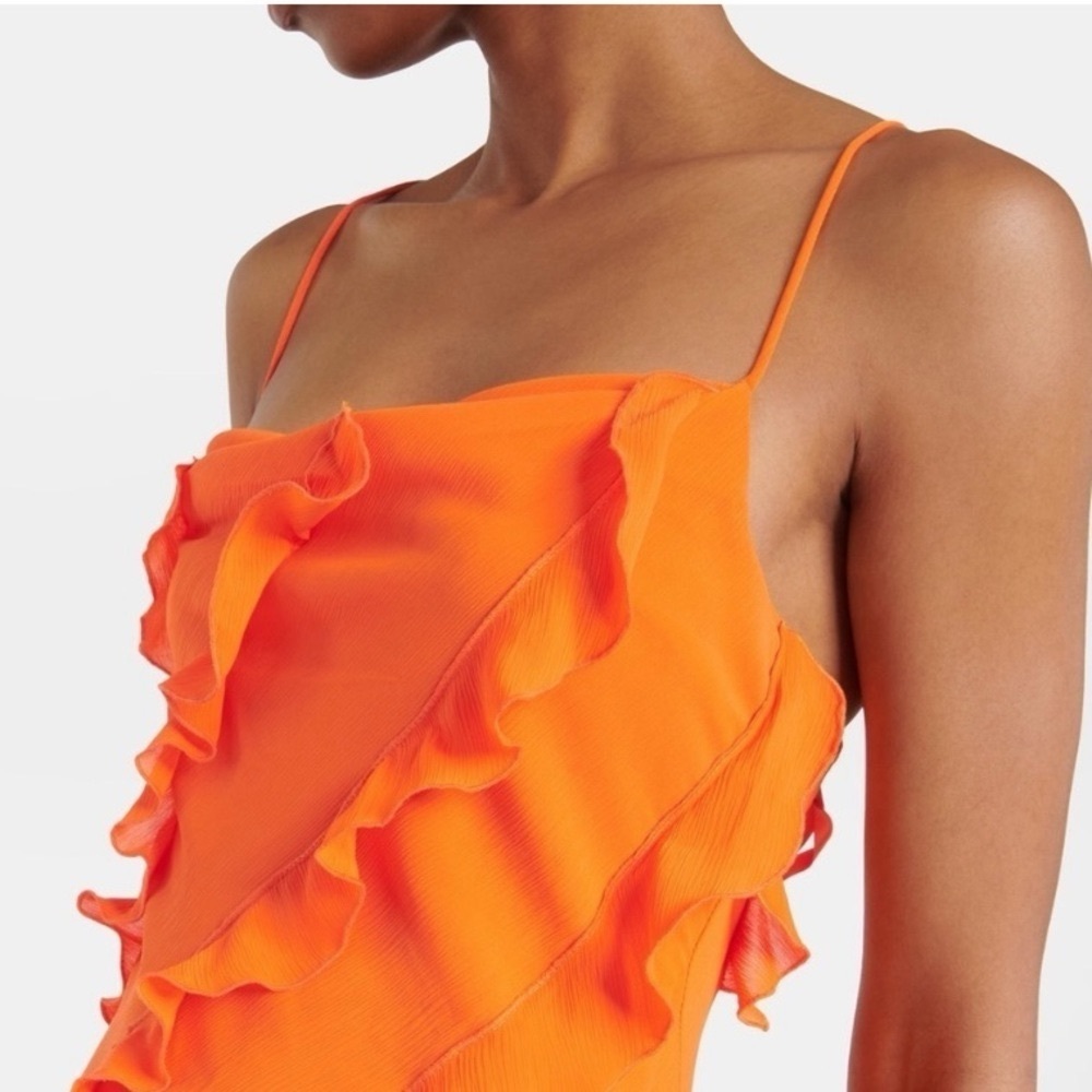 STAUD Elvire Open-Back Ruffled Crepe Maxi Dress Nectarine Orange - Picture 3 of 10